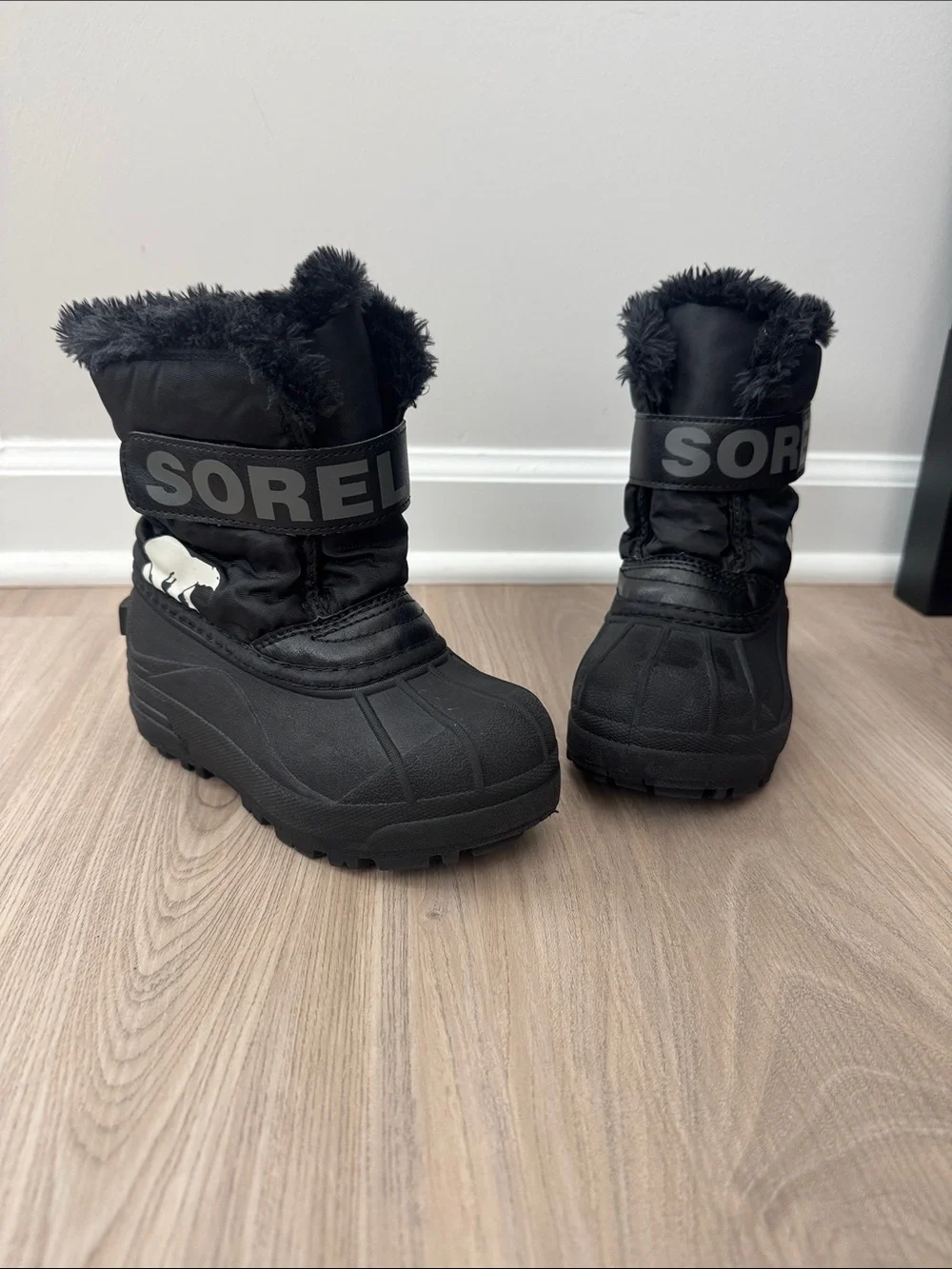 Sorel Black Kids Winter Boots with Faux Fur Trim